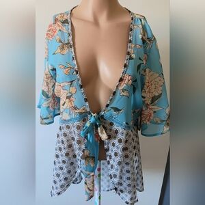Floral Kimono Boho Cardigan with Tie Front NEW NWT Beach Wear XL